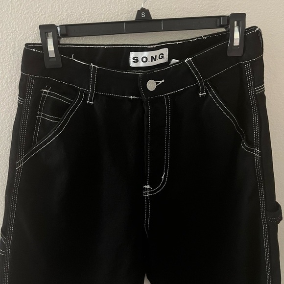 S.O.N.G. 100% Cotton Black Carpenter Style Pant With White Stitching Size 7 EUC - Picture 2 of 11